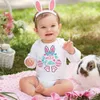 Rompers mijn eerste paasbaby Romper pasgeboren vakantie Bodysuit Bunny Gedrukte lange mouw kleding ester feestjongen meisjes outfits jumpsuit t240509