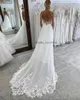 Boho Lace A Line Wedding Dresses cinghie Appliques senza schienale Appliques Sweep Designer Designer Mare da sposa abiti da sposa