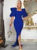 Women Elegant Long Party Dresses Bare Shoulder Pleated Sleeves Sexy Slit Maxi Event Birthday Wedding Gowns1011869