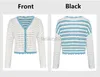 Pankys féminins 2024 Cardigan court cardigan léger Crochet tricot Pull Back Striped Hollow Short Top Robe Fashion Knitwear