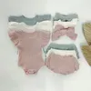 Vêtements de bébé fille de printemps nés 0-2t 3pcs vêtements pour tout-petits ensembles de couleur solide Coton côtelé avec bandeau