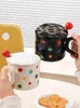 Muggar Enkel och färgglad polka dot keramisk kopp med lock sked vatten nordisk stil par mugg kontor kaffe
