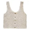 Women's Tanks Women Summer Crochet Sleeveless Vest Waistcoat Low Cut Neck Button Down Crop Cardigan Hollow Knit Drop