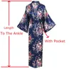 Taglie forti 3xl blu navy blu floreale nuziale sposa da sposa abito da casa lungo abbigliamento da sonno estate donne satinata kimono waokrobe9482994