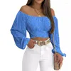 Women's T Shirts 2024 Spring Summer Clothing Off-Shoulder Long Sleeve Printed Casual Top