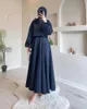 Ethnic Clothing Elegant Muslim Women 2 Pieces Sets Abaya Dubai Solid Color Tops A-Line Skirts Suits Eid Arab Islamic Fashion Outfits Middle