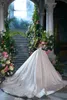 Luxus funkelnde Spitze bloße V-Ausschnitt Ballkleid Hochzeitskleid zarte Perlenperlen Stickerei Full Sleeves Brautkleider Neuankömmling