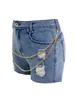 Dames shorts elastische ultradunne dames denim shorts zomerstrand sexy ketting noodlijdende casual shorts y240504