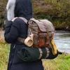 Rucksack -Rucksäcke für Männer und Frauen Rucksäcke im Freien im Freien Camping 20L Vintage wasserdichte Ölwachs -Leinwand mit Ledersportklettern Freizeitbeutel