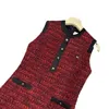 Vestidos casuais básicos designer no início da primavera celebridade grossa tweed moda contraste color redond round tank top vestido c73e