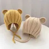 Caps Hats Knitted winter baby hat cartoon lace with ears childrens baby hat 1-3 years old 5 colors d240509