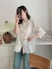 Blouses feminina Bordado de algodão da primavera Camisa Mulheres o Pescoço Halva Loja Literatura de Garota Retro de Top Literatura Doce 2024 Autumn T44508QC