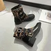 Boots Women's 2024 Autumn Ankle Retro Leopard Stampa corta con tacco basso per donne Botas de Mujer