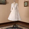 Robe vintage da década de 1950 de Mariee Tulle Lace Champagne Vestido de noiva curto com 3 4 comprimento de chá de manga Plus Tamanho V Vestido de noiva Mad Mad 2382