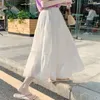 Skirts 2024 Spring Summer Women Chiffon Casual High Waist Elastic Patchwork White Black Long Cake A-line Skirt Student Oversized