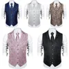 Herenpak Vest Zwart zilver Paisley Floral Gotic Waistcoat Party Jurken Victoriaanse stropdas Set Groomman voor bruiloft 240507