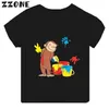 T-shirts curieux George Funny Monkey Imprimé dessin animé enfant t-shirt fille fille bébé garçon noir