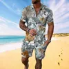 Мужские спортивные костюмы Лето на Гавайях Мужской спортивный костюм 2 кусок набор 3D Пятный пляж Ветром Флора Поло футболка и рубашка с короткой мужской для мужчин для мужчин T240507