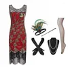 Casual Dresses 1920s Flapper Green Dress Great Gatsby Party Evening Sequins Fringed Gown With 20s Accessories Set