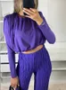 D'autres vêtements drauUir les chemises violettes haut et pantalon lâche décontractée 2 pièces sets femmes longs slve top et pantalon pantalon femme d'été nouveau y240509