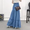 Skirts Spring Summer Casual High Waisted Washed Loose Long Cake Jeans 90cm Length Denim Tiered Maxi Skirt B0N117N