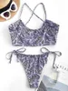 Kvinnors badkläder Zaful Paisley Print Ribbed Crisscross Tie Side samlade bikini