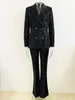 Dwuczęściowe spodnie damskie High Street 2024 EST Designer Mash Masher Runway Zestaw Slim Fit Glitter Cequined Velvet Blazer Flare 2pcs