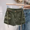 Saias coreanas emagrecem o trabalho de combinação de todos os femininos de vestuário 2024 Mini-saia de verão Retro Pantskirt Shirt Short With Belt