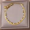 Anklets Imitation Perlen für Frauen BOHO Edelstahl im Kaket Armband Sommerbein Laryer Kette Strandzubehör Juwely Geschenk