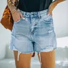 Shorts féminins Summer Elastic Womens Denim Shorts hauts High Waited Fit Casual Fashion Loose Ripped Blue Ladies Hotpants Shorts 2023 Nouveau Y240504