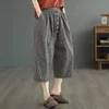 Pantaloni da donna Capris Cotton Linen Pants Plaid Casualmente Vintage in stile coreano pantaloni harajuku pantaloni larghi larghi pantaloni larghi da donna abbigliamento da donna y240509