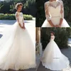 Bateau 3/4 Long Sleeves Pearls Tulle Princess Cheap Bridal Ball Gowns Plus Size Country Vintage Lace Millanova 2020 Wedding Dresses 0509