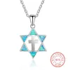 Jesus smycken av hög kvalitet Blue Opal Star of David Pendant 925 Sterling Silver Necklace för GFIT med Chain5750446