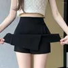 Kjolar kinesisk stil kvinnor hög midja veckad kjol vår sommar vintage knapp a-line korta damer casual mini