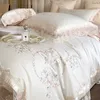 Sängkläder sätter romantiska franska spetsar broderade bröllopssängkläder 1200tc egyptisk bomull mjuk ner täcken täcker sängkläder j240507