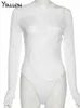 Yiallen sexig chic ihålig mesh kvinnor bodysuit långärmad o nacke mager stretch flerskikt lady streetwear y2k bodycon topps 240423