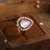 Cluster Rings 2024 Selling S925 Sterling Silver Pigeon Egg Water Drop Moonlight Stone Micro Inlaid Zirconia Rose Gold Ring For Women