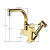 Senlesen Luxury Kitchen Faucet Golden Brass Brase Sink Tap Deckマウントプルアウトスプレー鉛スパウトコールドウォーターミキサークレーン240508