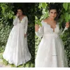 2021 Garden A-line Empire Waist Lace With Sleeves Sexy Long Dress For Plus Size Wedding 0509