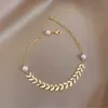 Braccialetti nuziali meyrroyu in acciaio inossidabile colore oro di tendenza foglie bracciali per donne braccialetti vintage perle