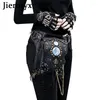 Taillenbeutel Jierotyx Vintage Nietbeutel Motorrad Frauen schwarzer Leder Steampunk Retro Rock Belt Telefon Beutel Crossbody