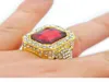 S Mens Hip Hop Volledige diamantringen Micro Pave Crystal Big Red Black Green Blue Stone Square Gold Silver Color Ring2026857