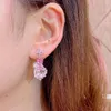 Boucles d'oreilles en peluche et bijoux fins réels pur 18k or blanc or au750 rose naturel rose bingstone gemme 7.38ct drop pour les femmes