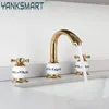 Bad Waschbecken Wasserhähne Yanksmart 3 Stcs Goldhahn mit Keramikgraden Deck montiertem Beckenmixer Wasserhahn Badewanne Torneira