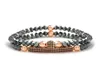 Perlenstränge Mode -Set Männer Armband Geometrie natürlicher Hämatit -Braket Rose Gold Kupferperlen Pava Zirkonia Braslet Hombre Jew6298353