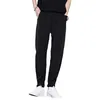 Men's Pants Men Suit Loose Fit Ice Silk With Ankle-banded Pockets Elastic Waist Solid Color For Gym Training Business