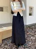 Jupes Femmes Solid Print Elastic haute taille polyvalente mince mince jupe Hipt 2024 Automne A-Line Elegant Velvet Long Coréen Y2K