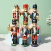 Miniaturas 6pcs/set Nutcracker adornado de títeres de madera soldado hecho a mano honor guardia muñeca juguete Feliz navidad Decoración del hogar