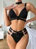 Bras Sets Fashion Sexy Women Suspender Backless Bra Set Spaghetti Strap And Panty Three Point Metal Accessories Fun Underwear