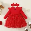 Flickans klänningar Våren och hösten nyfödd Baby Girl Dress Girl Princess Lace First Birthday Girl Party Dress Red Baby Fashion Dressl2405